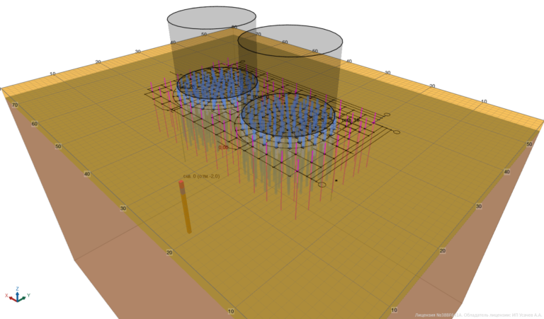 3D модель для расчета термостабилизации грунтов резервуарного парка V=2000 м3