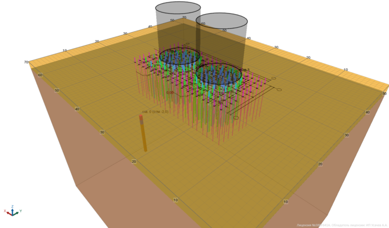 3D модель для расчета температурной стабилизации грунтов резервуарного парка V=1000 м3