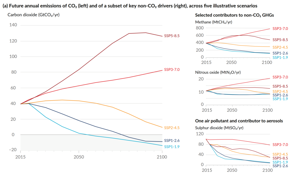 IPCC_AR6_WGII. Снижение выбросов CO2 по различным сценариям