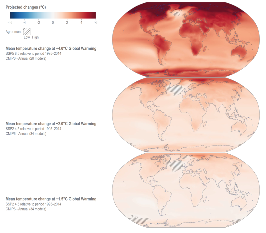 IPCC_AR6_WGII. Температуры воздуха по регионам планеты в зависимости от сценариев